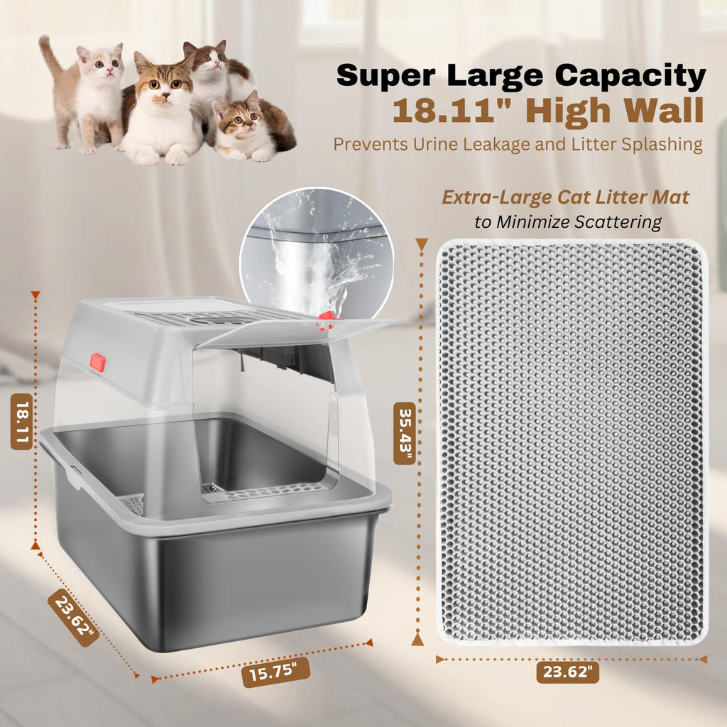 XXL Stainless Steel Sifting Litter Box with Lid W693975