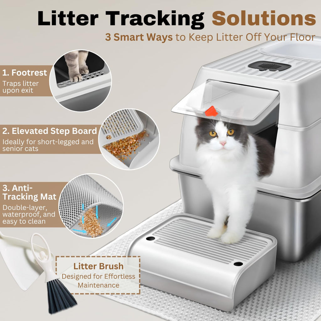 XXL Stainless Steel Sifting Litter Box with Lid W693975