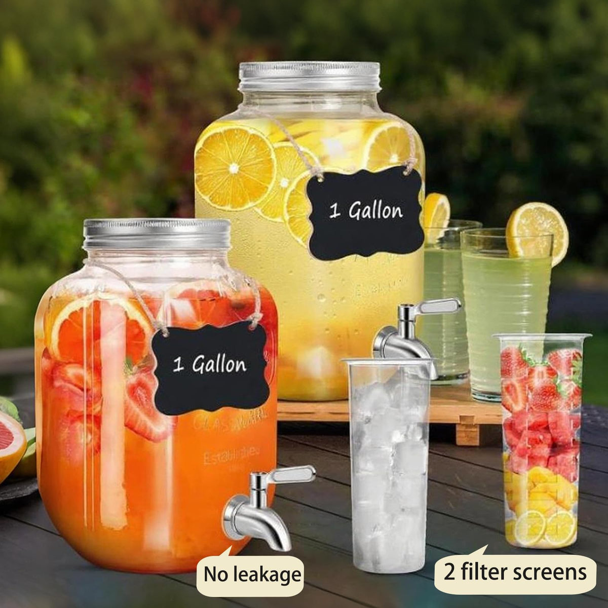 1 Gallon Glass Drink Dispenser with Stand 2 Pack M588