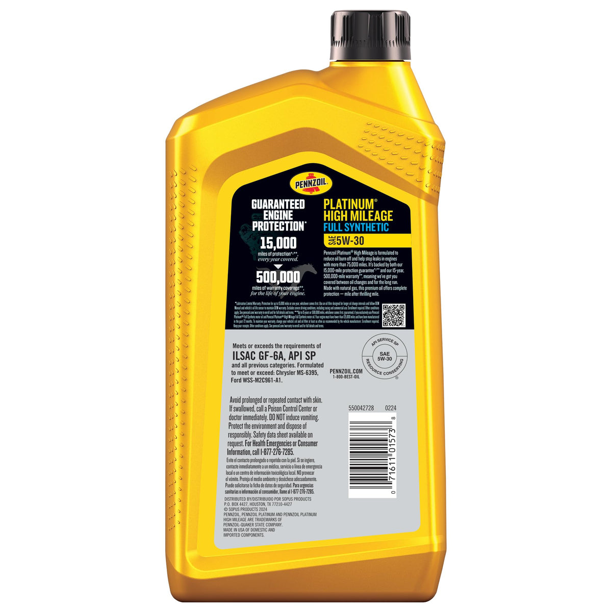 Full Synthetic 5W-30 High Mileage Motor Oil 1-Quart C1179