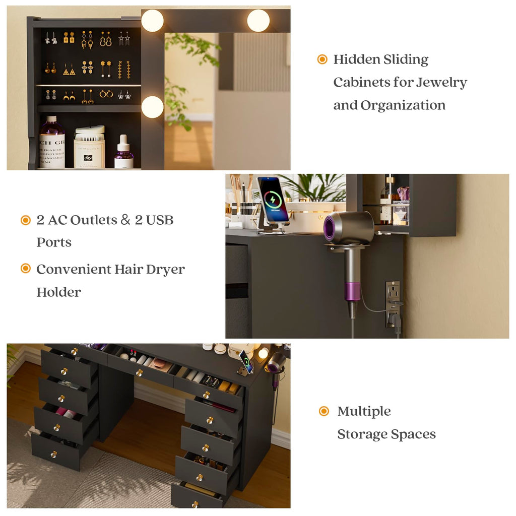 Black Vanity Desk with Mirror T202085