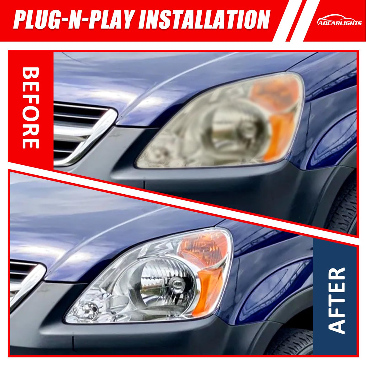 Headlamp Assembly with Chrome Housing Amber Reflector Driver and Passenger Sides P86223