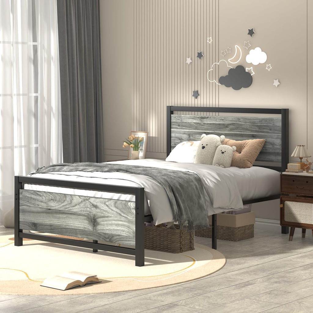 Twin Metal Bed Frame with Industrial Headboard N871829