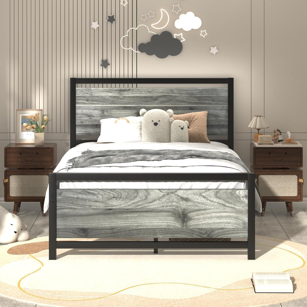 Twin Metal Bed Frame with Industrial Headboard N871829