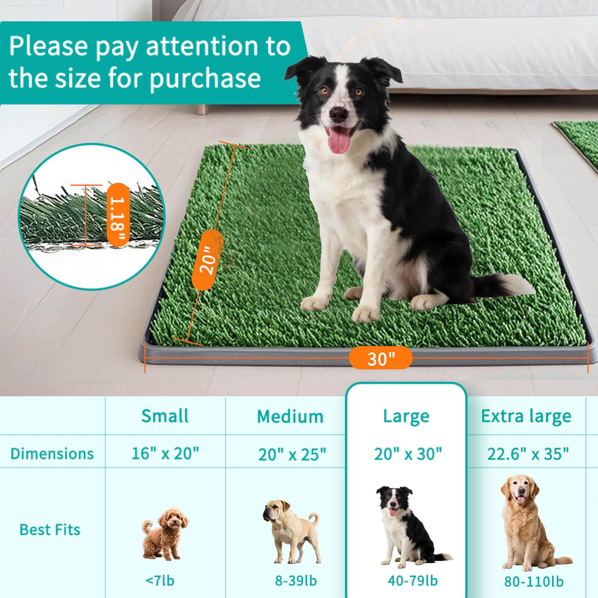 Artificial Turf Dog Grass Pad with Tray 30"X20" W256