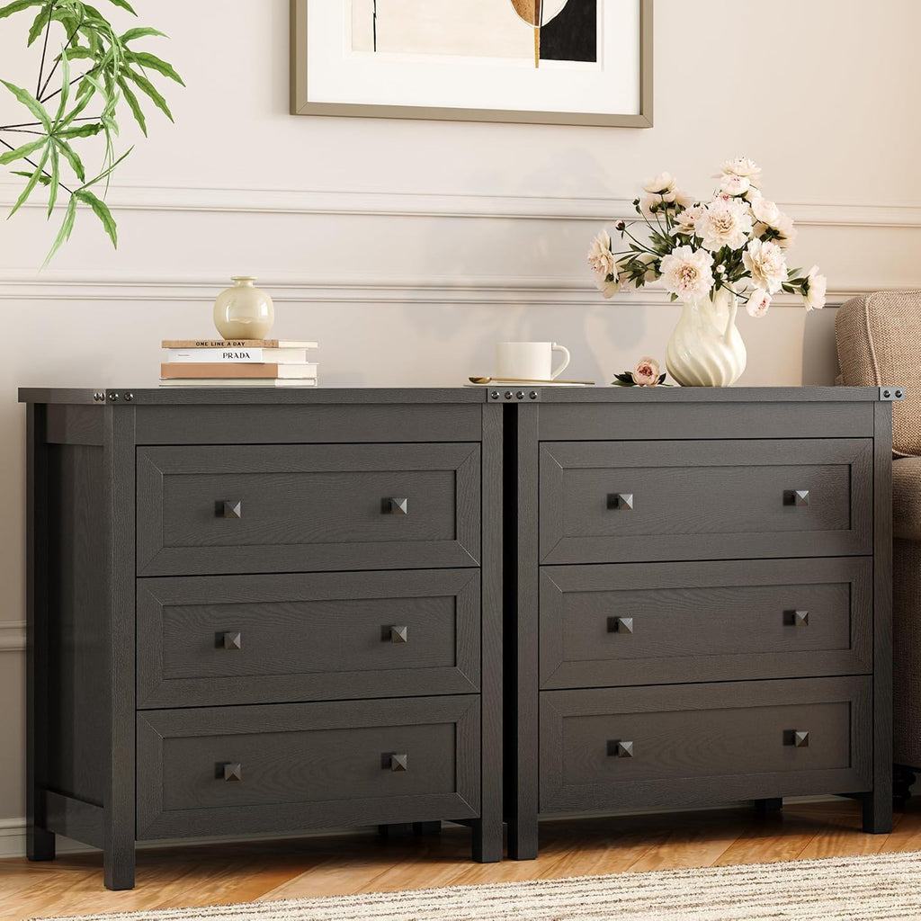 27.6" Wide Black 3 Drawer Wood Nightstand T31346