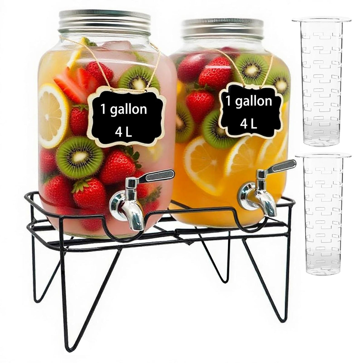 1 Gallon Glass Drink Dispenser with Stand 2 Pack M588