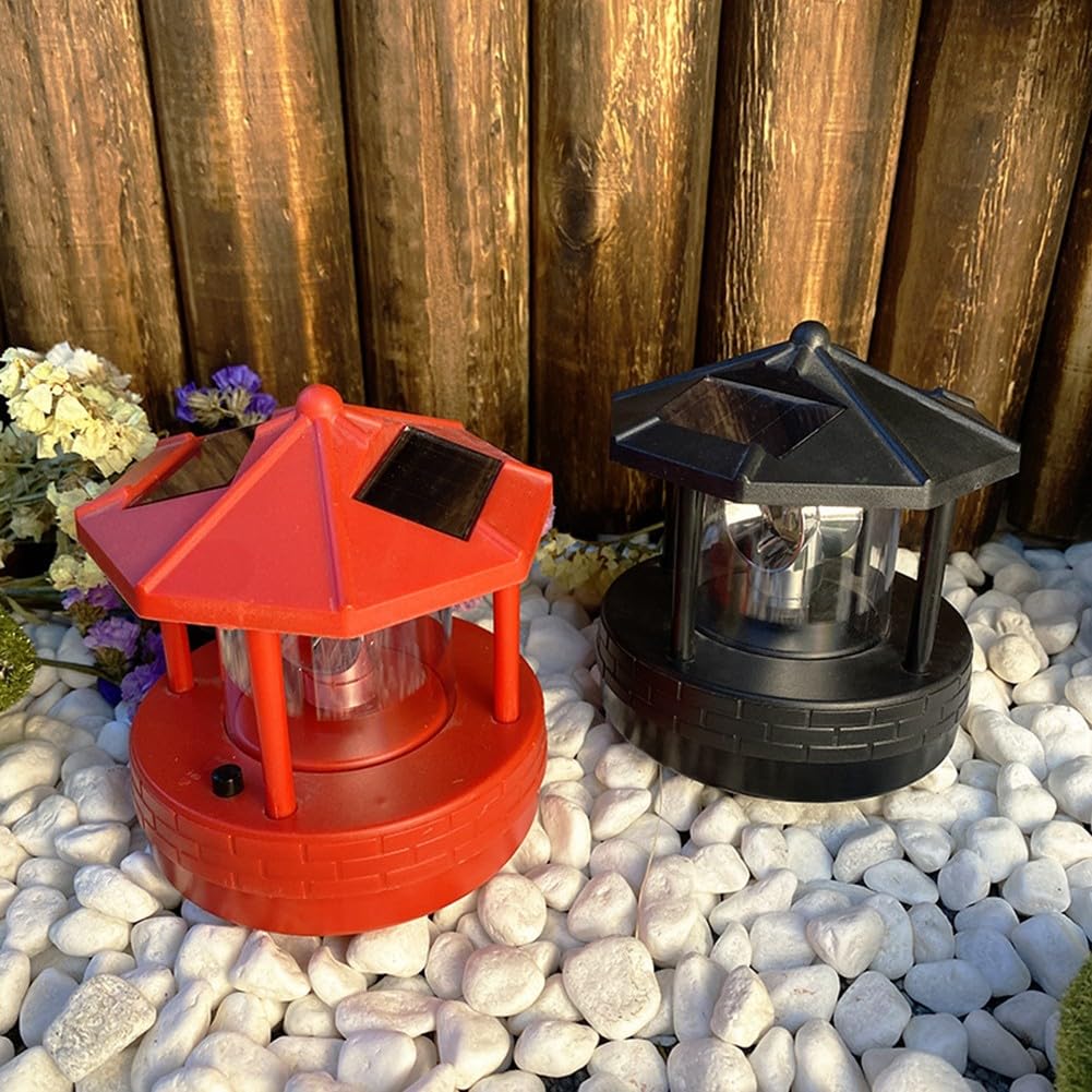 Rotating Solar Lighthouse Light Outdoor Garden Lawn Lamp with 2 Panels J148862
