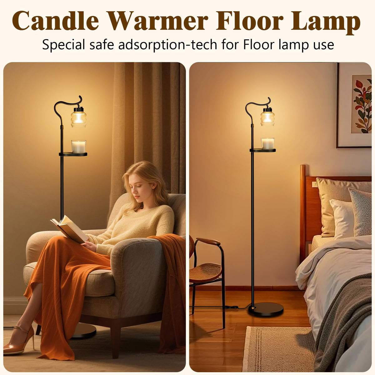 Dimmable Height Adjustable Candle Warmer Floor Lamp with Timer L111679