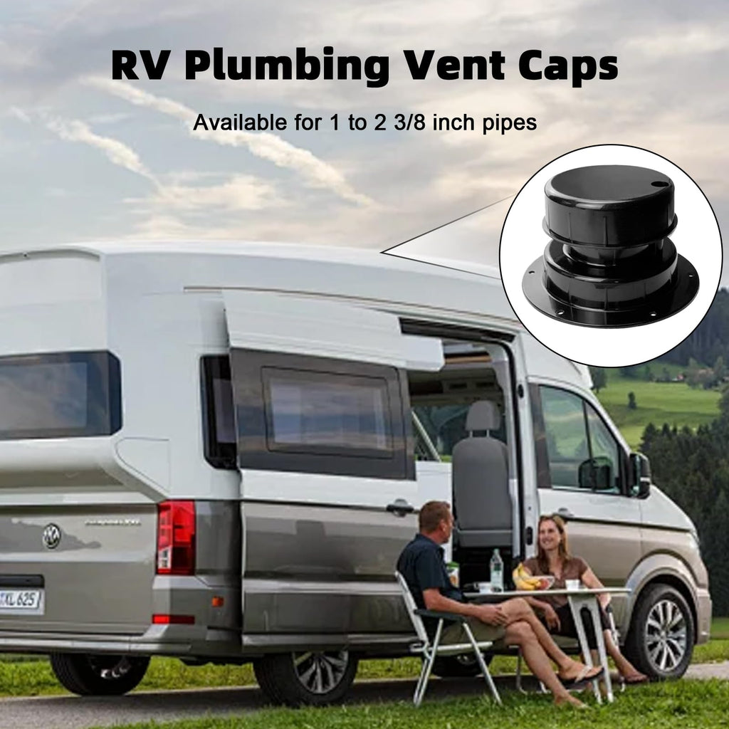 RV Plumbing Vent Caps Kit 2Pcs Plastic Roof Sewer Vent Cover Caps Black P10150