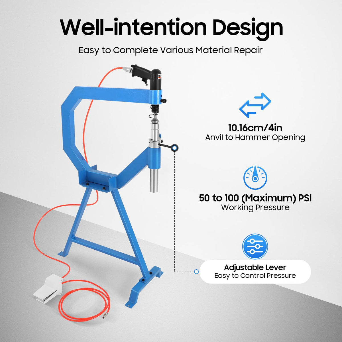 Pneumatic Planishing Hammer with 1", 2", 3" Anvils and Foot Pedal O5743
