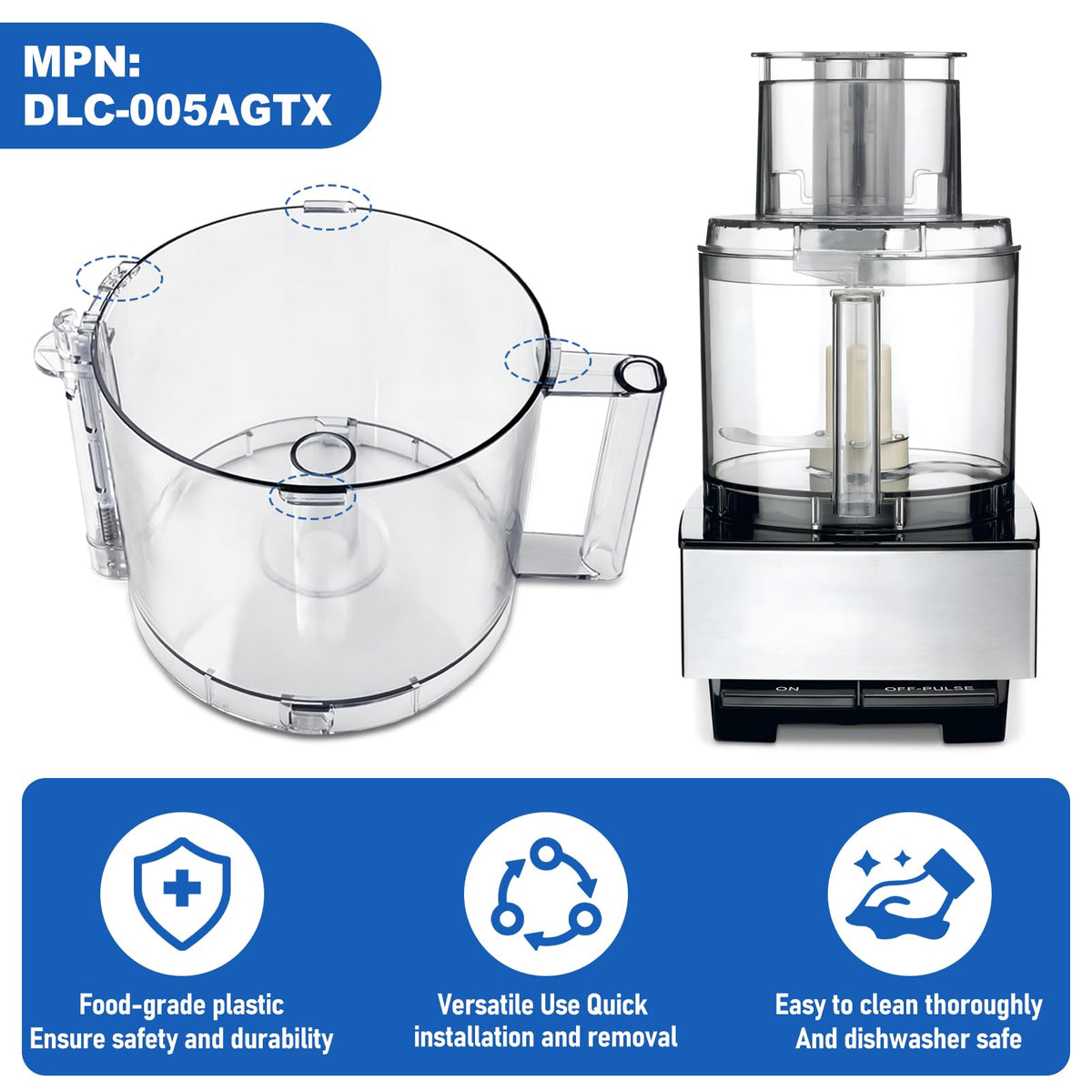 14-Cup Food Processor Working Bowl with 4 Locking Clips E6569