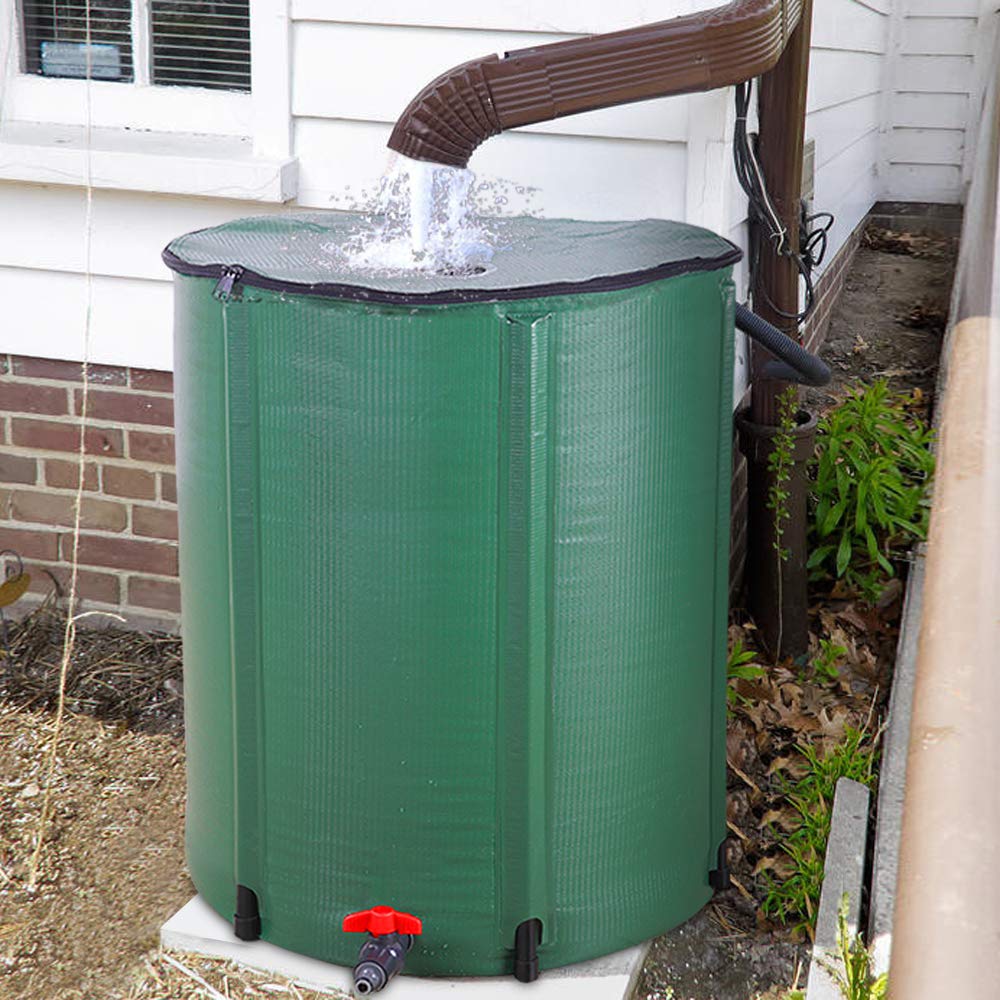 Collapsible 50 Gallon Green Rain Barrel Q907778