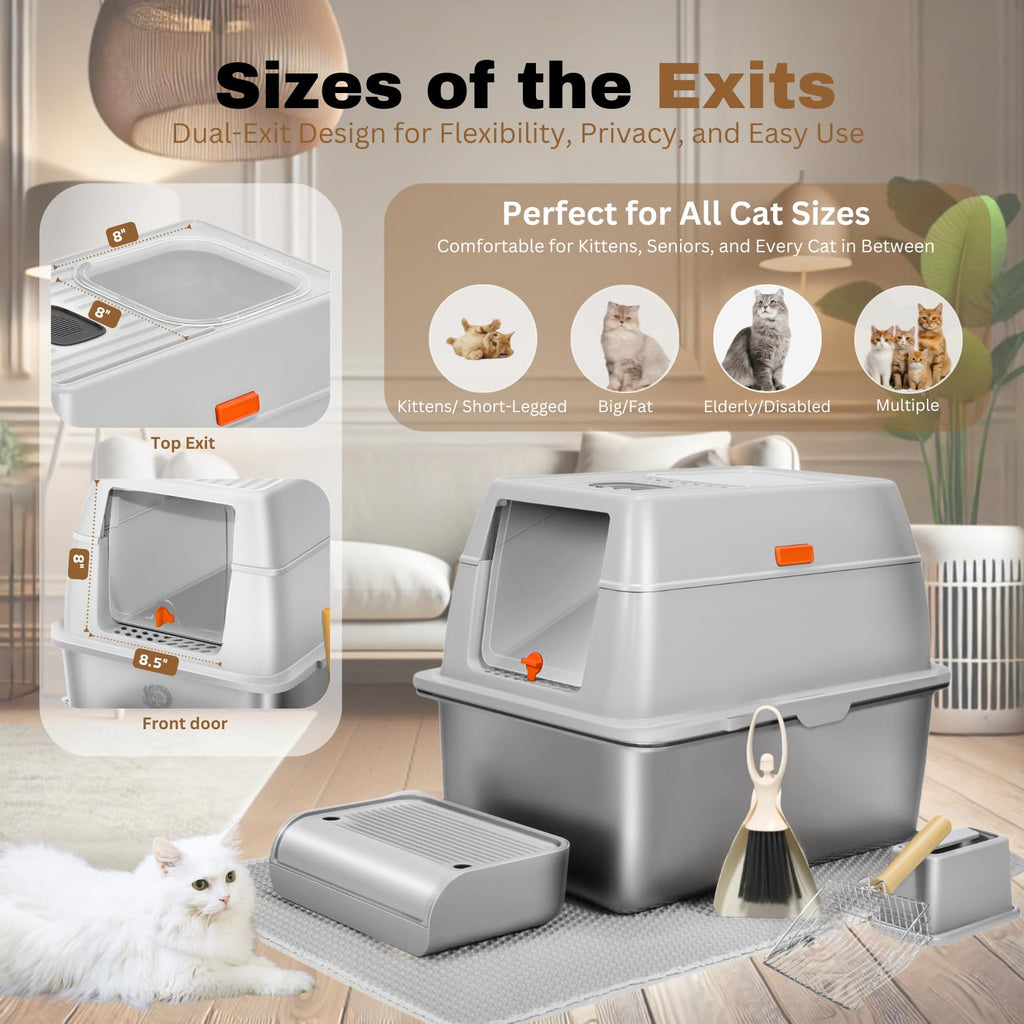 XXL Stainless Steel Sifting Litter Box with Lid W693975