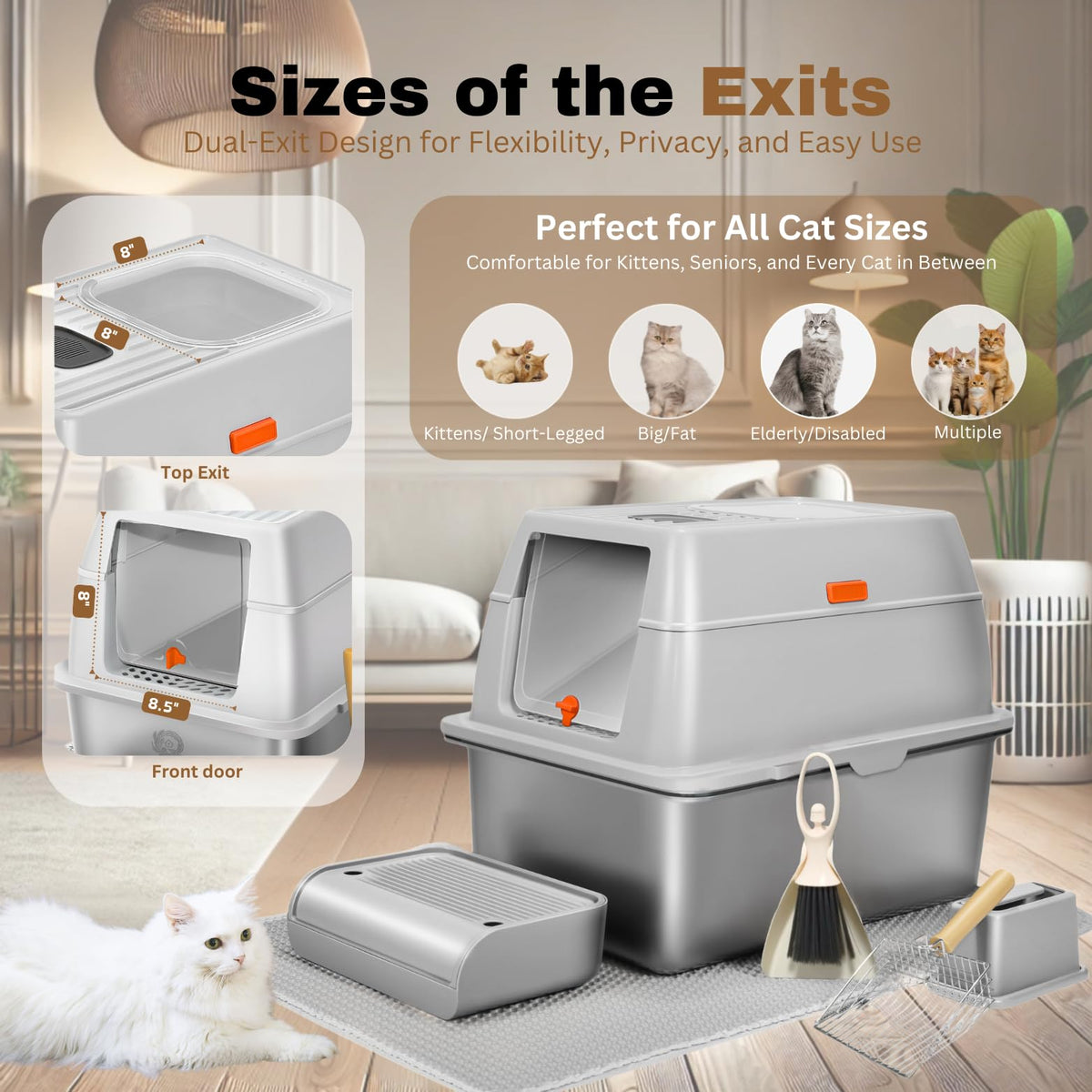 XXL Stainless Steel Sifting Litter Box with Lid W693975