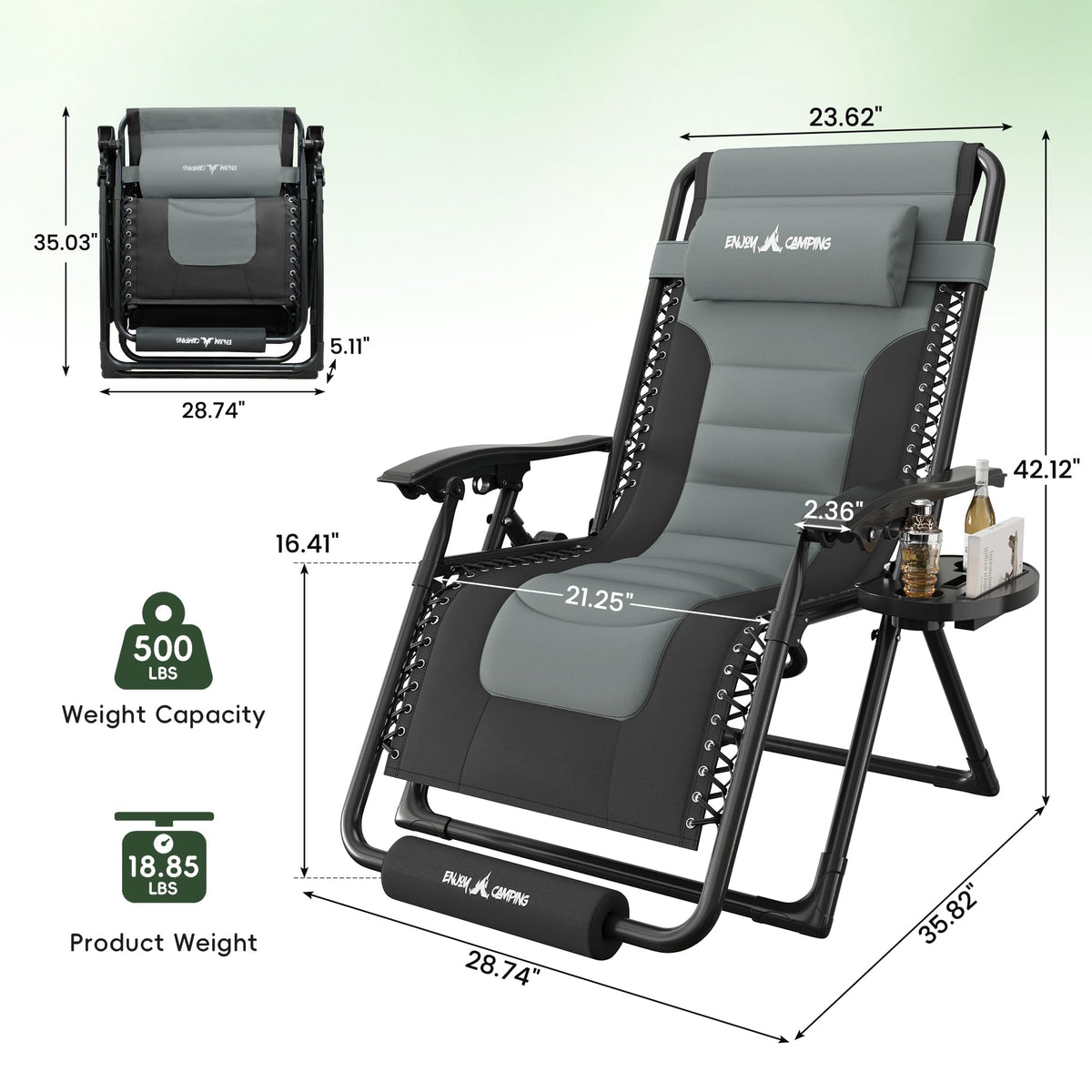 Oversized Padded Zero Gravity Reclining Patio Lounge Chair J760