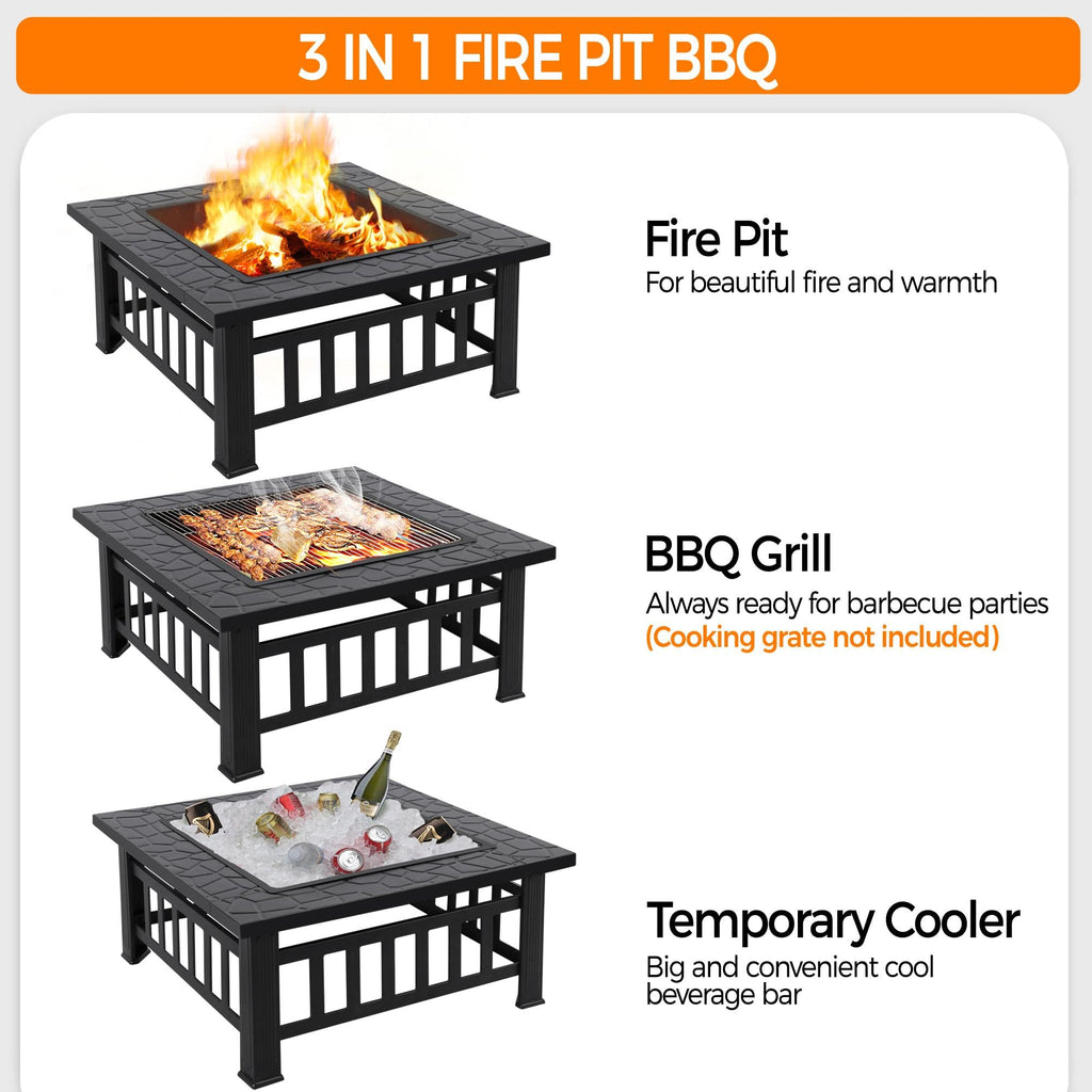 32in Square Metal Fire Pit Table O857074