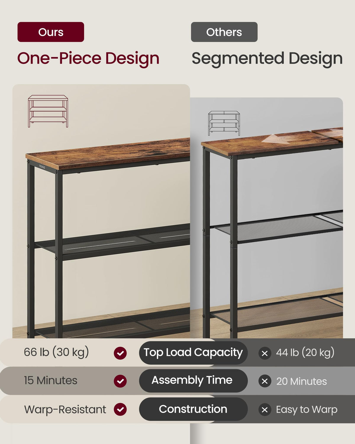 31.5" Narrow 3 Tier Console Table D473