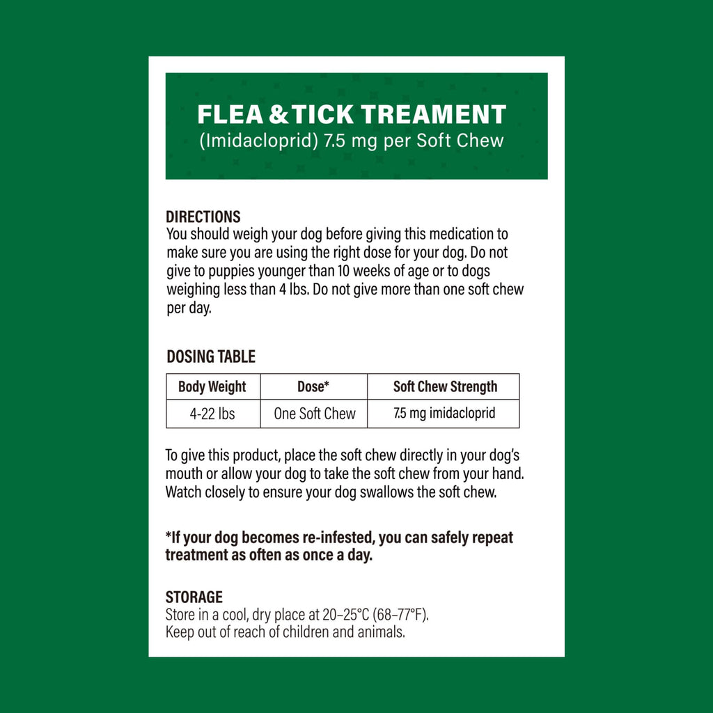 Flea and Tick Chews for Dogs 7.5 mg Soft Chews 30 Count E206