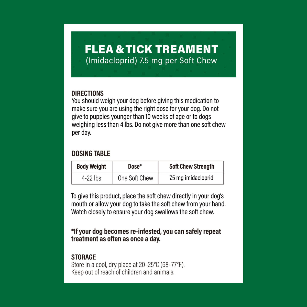 Flea and Tick Chews for Dogs 7.5 mg Soft Chews 30 Count E206