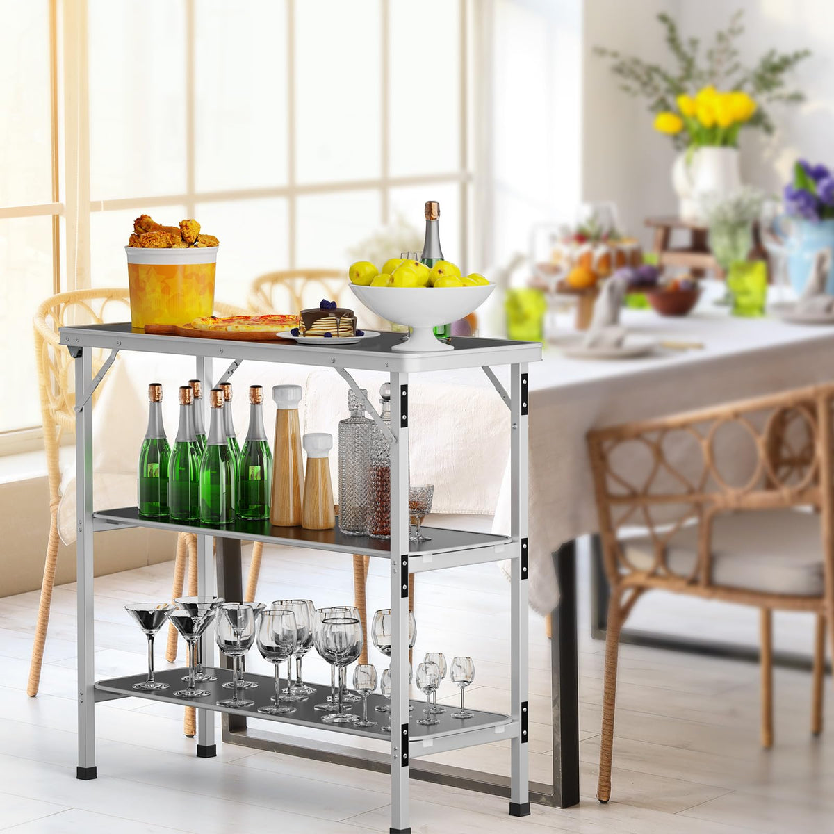 Aluminum 2-Tier Folding Camping Table with Carrying Bag A52421