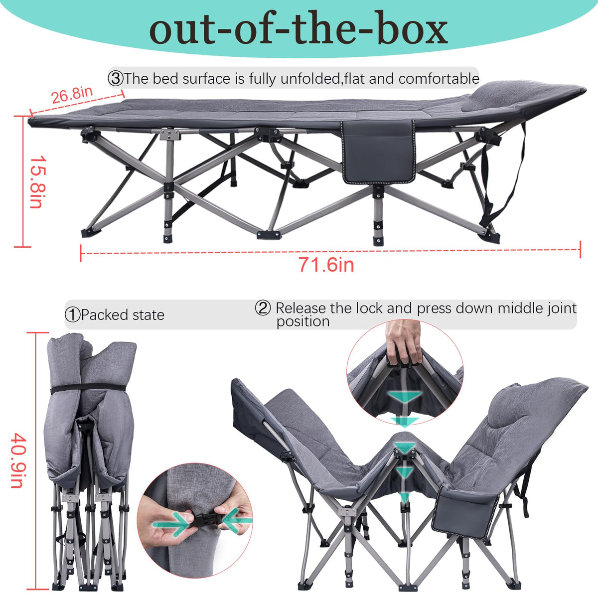 Folding Camping Cot with Carry Bag K247
