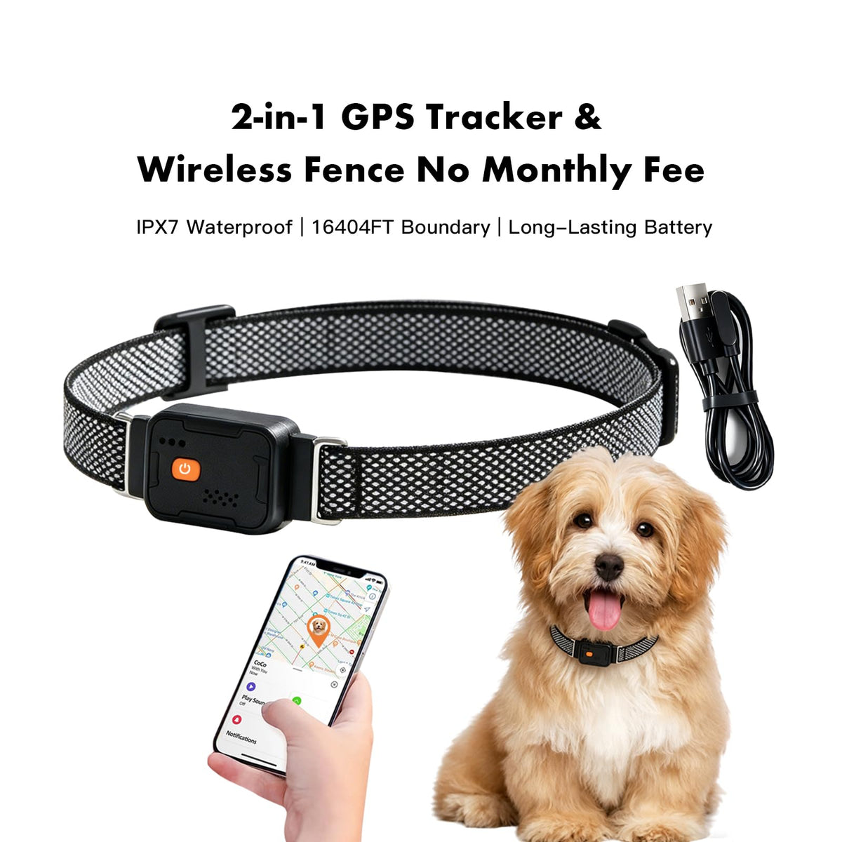 GPS Dog Collar & Pet Tracker Black A86729