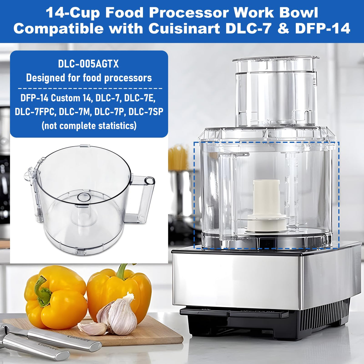 14-Cup Food Processor Working Bowl with 4 Locking Clips E6569
