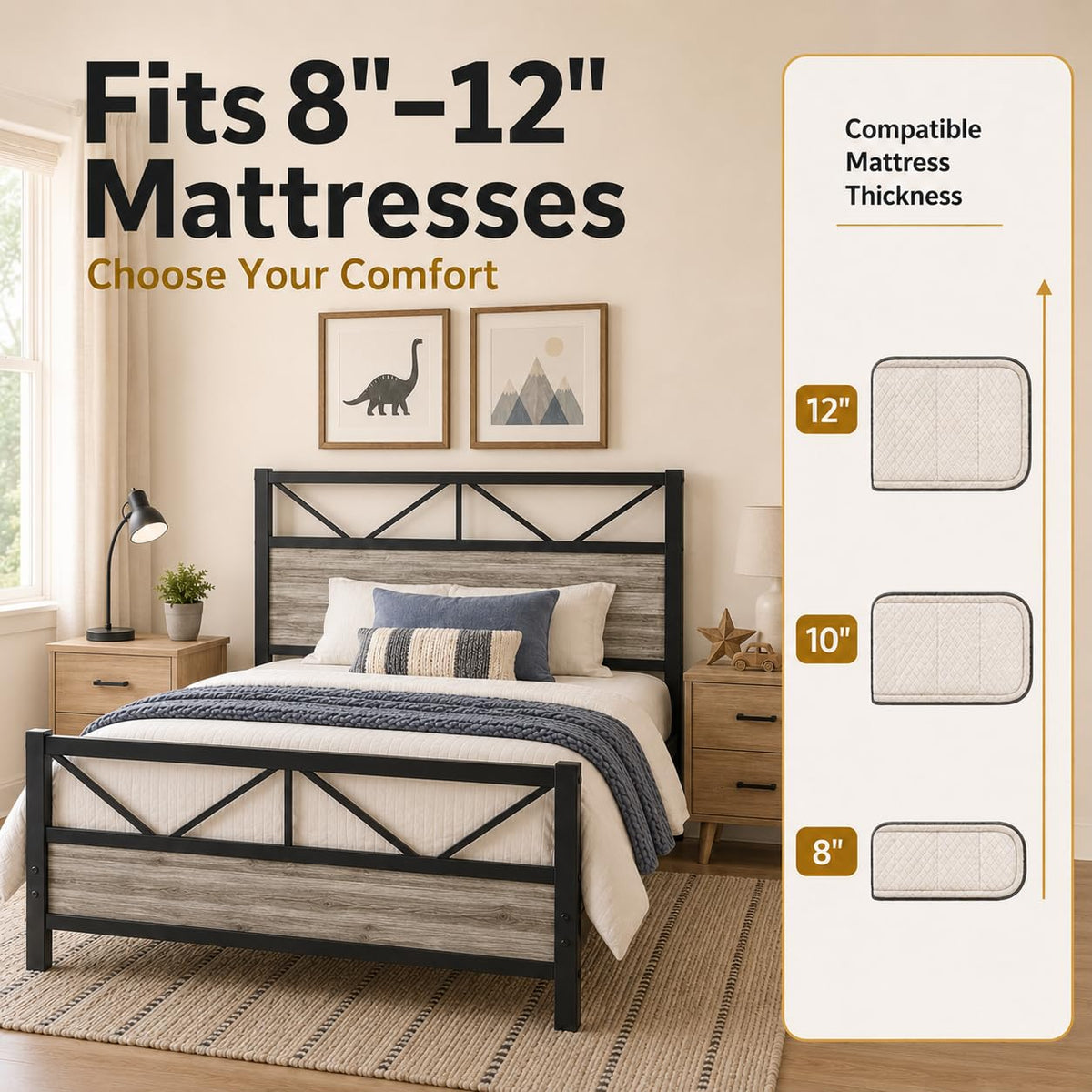 Wash Grey Twin Size Bed Frame with Tall Headboard G4942