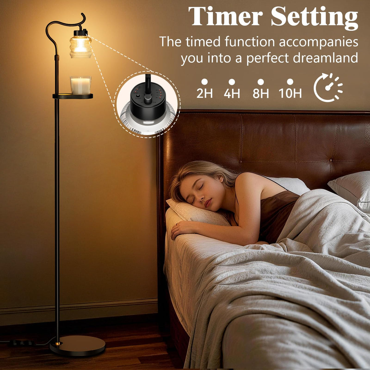 Dimmable Height Adjustable Candle Warmer Floor Lamp with Timer L111679