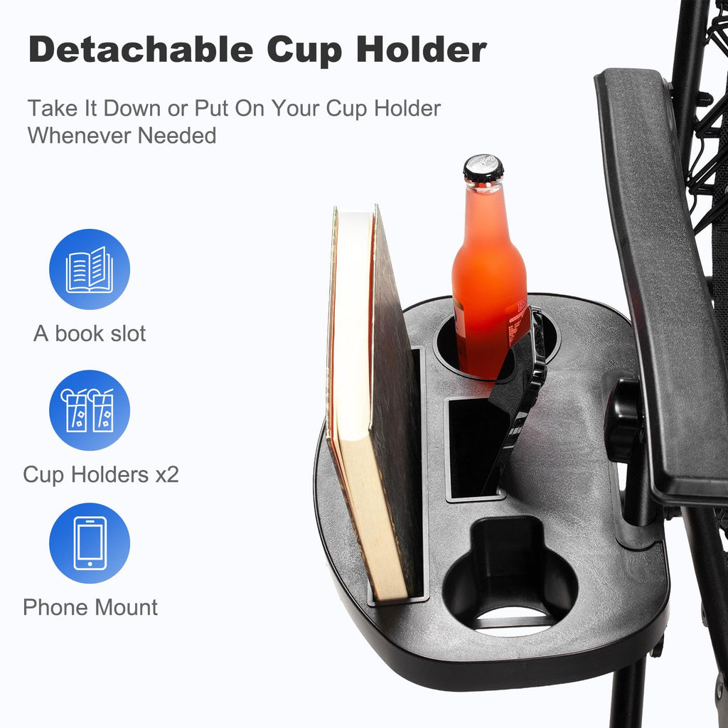 Set of 2 Adjustable Steel Mesh Zero Gravity Lounge Chairs with Pillow and Cup Holder C144785