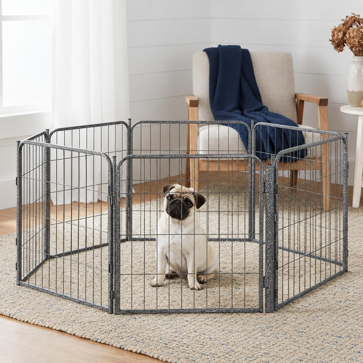 32'' 16 Panels Grey Metal Heavy Duty Dog Play Pen Y11187