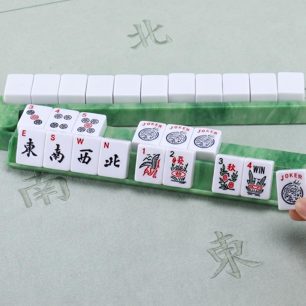 4 Pcs 18.7 Inch Acrylic Mahjong Tile Racks with Pushers E862072