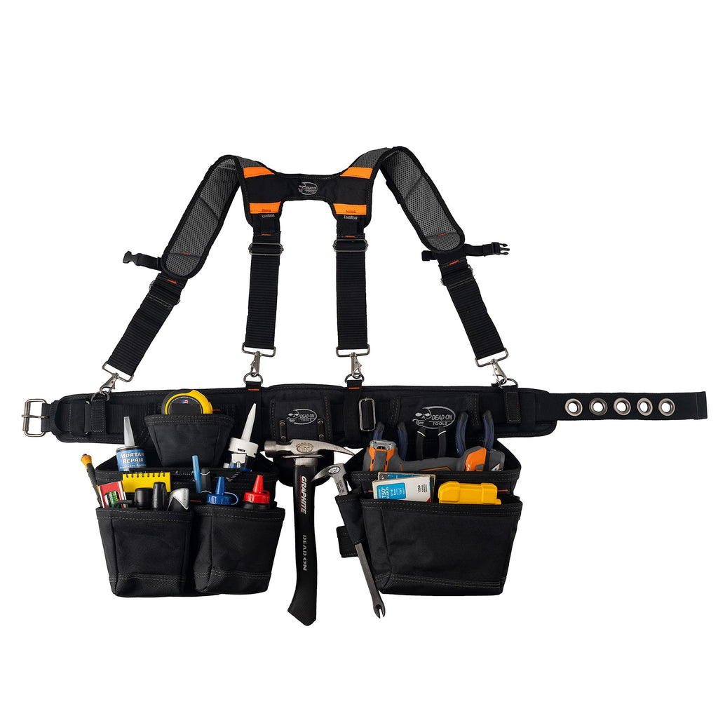 Black 1680 Denier Poly Carpenter’s Tool Belt with Suspenders R87657