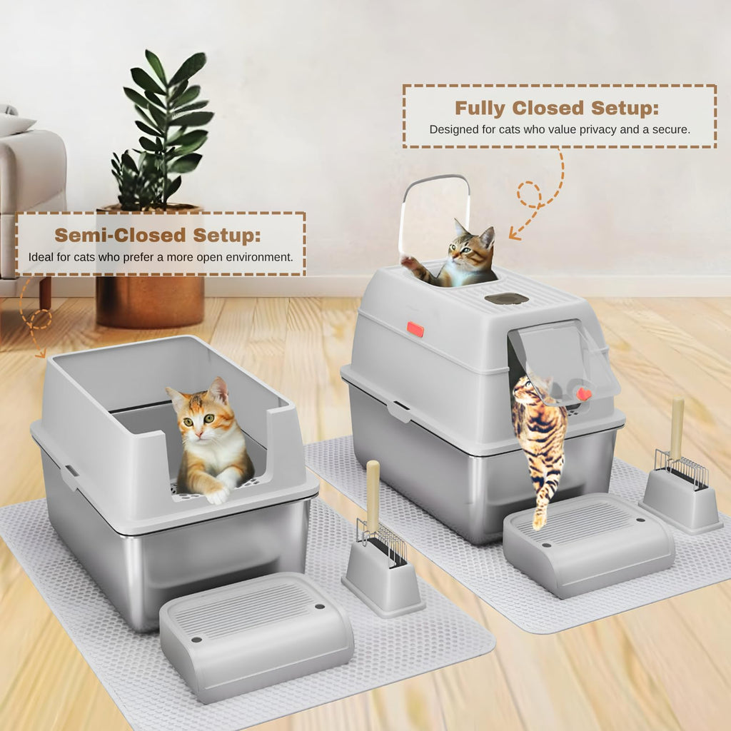 XXL Stainless Steel Sifting Litter Box with Lid W693975