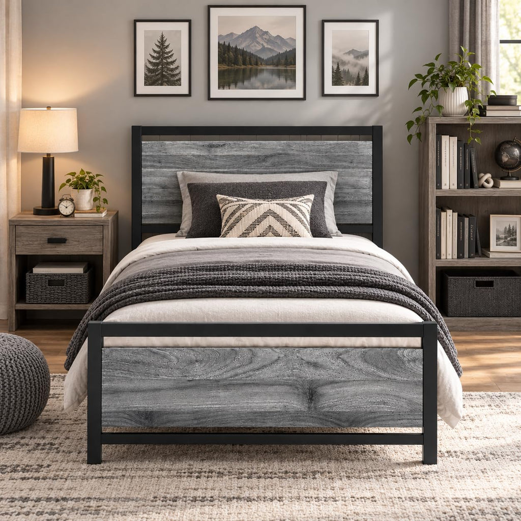 Twin Metal Bed Frame with Industrial Headboard N871829