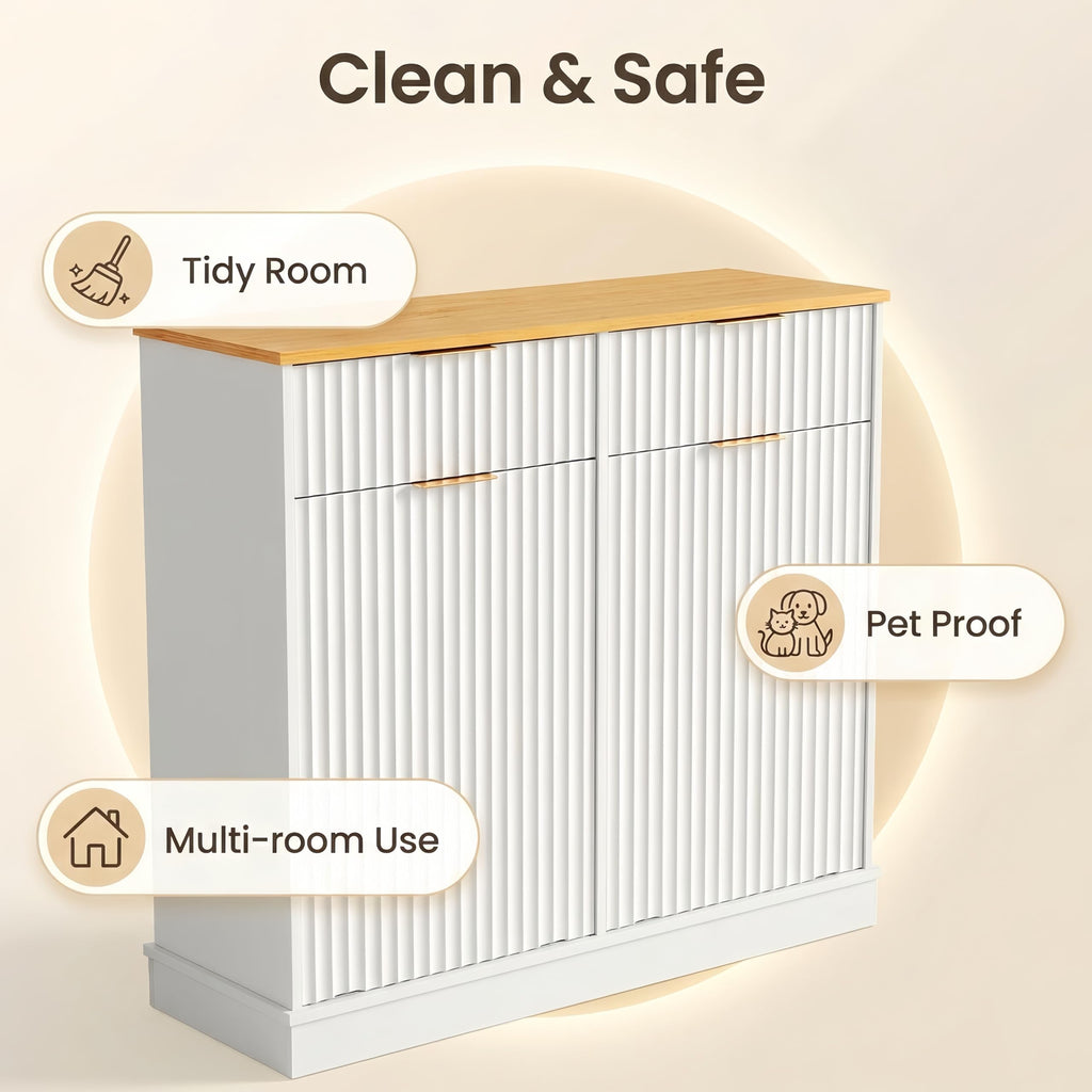 20 Gallon Double Tilt Out Wooden Trash Can Cabinet with Storage Drawers K28225