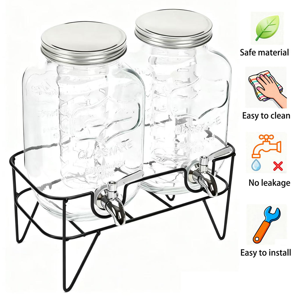 1 Gallon Glass Drink Dispenser with Stand 2 Pack M588
