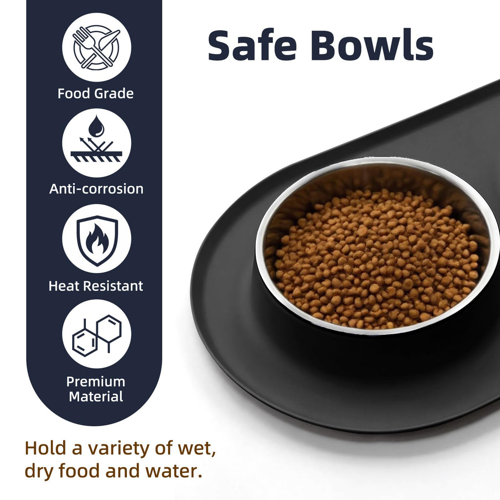Stainless Steel Cat Food Bowls with Non-Slip Mat, 1.5 Cups Each D67168