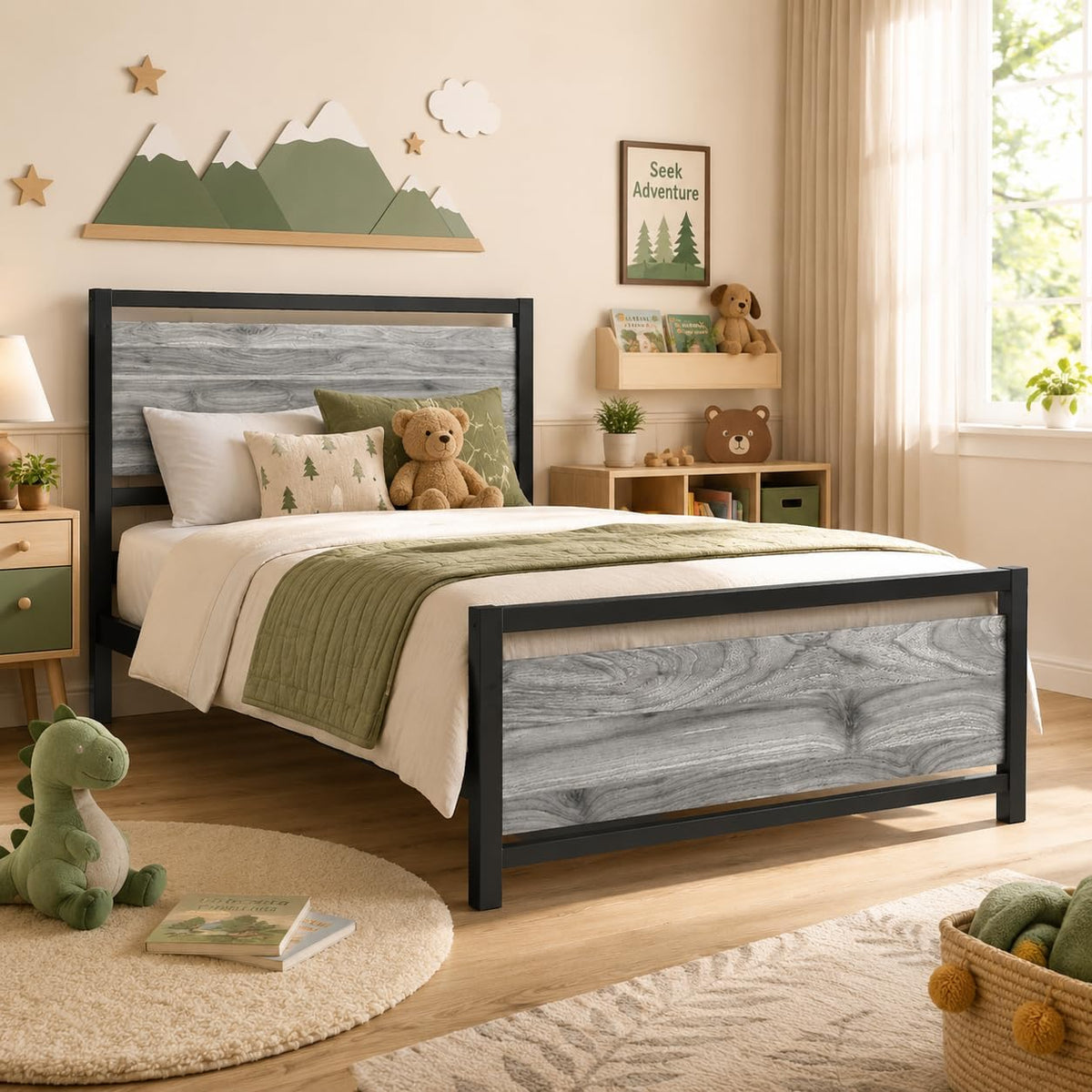 Twin Metal Bed Frame with Industrial Headboard N871829