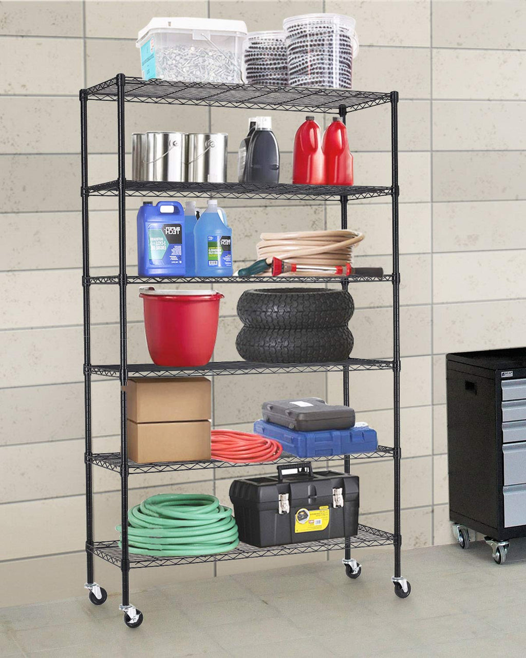 6 Tier Steel Wire Shelving Unit with Wheels G54690
