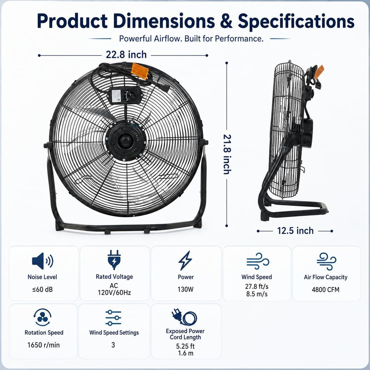 20 Inch Industrial Floor Fan, 3 Speeds, 360° Tilt G730