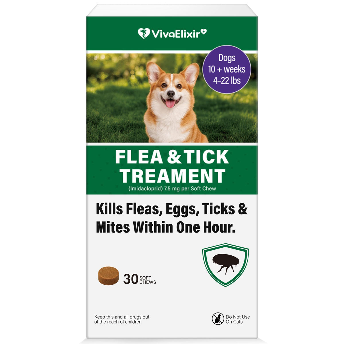 Flea and Tick Chews for Dogs 7.5 mg Soft Chews 30 Count E206