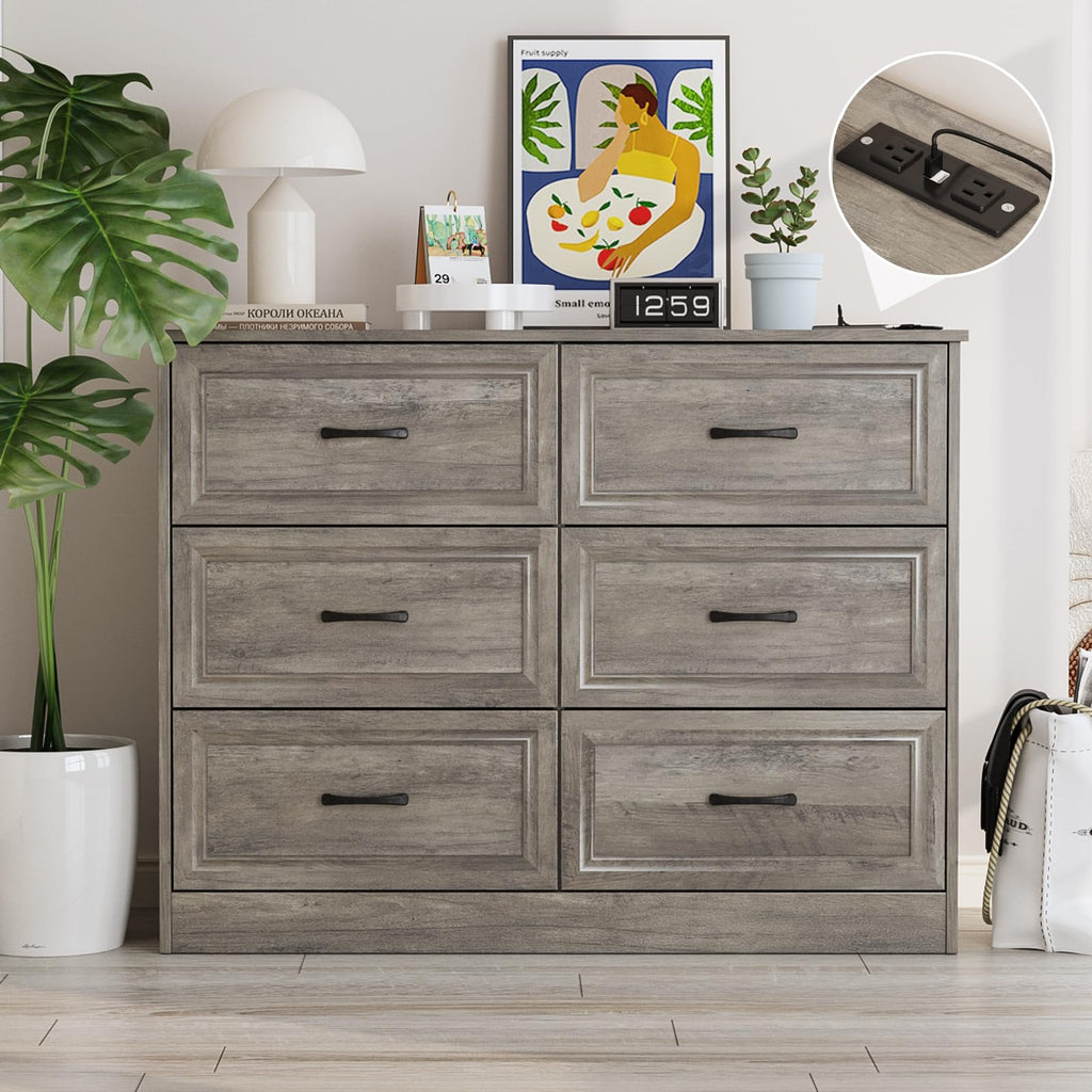 Ash Grey 6 Drawer Wood Dresser G8272