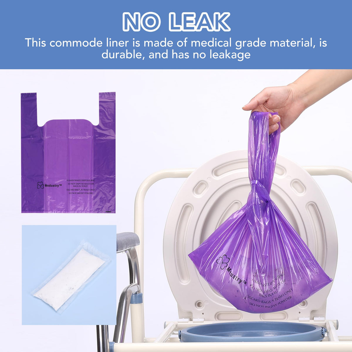 Commode Liners 60 Pack with Absorbent Powder Packs T35801