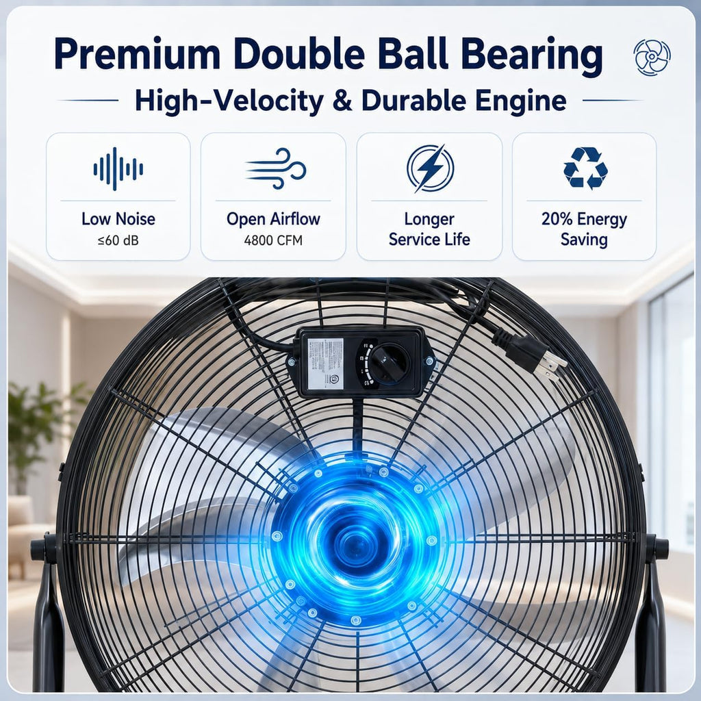 20 Inch Industrial Floor Fan, 3 Speeds, 360° Tilt G730