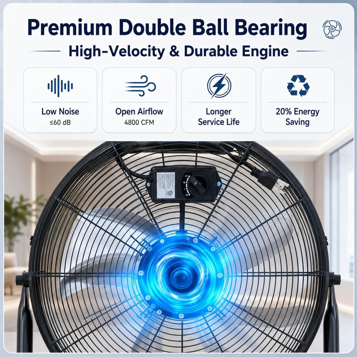 20 Inch Industrial Floor Fan, 3 Speeds, 360° Tilt G730