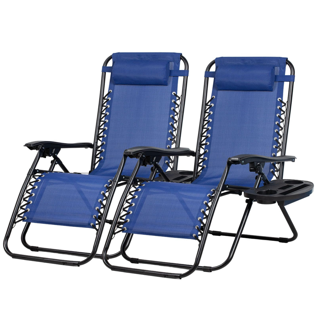 Set of 2 Adjustable Steel Mesh Zero Gravity Lounge Chairs with Pillow and Cup Holder C144785