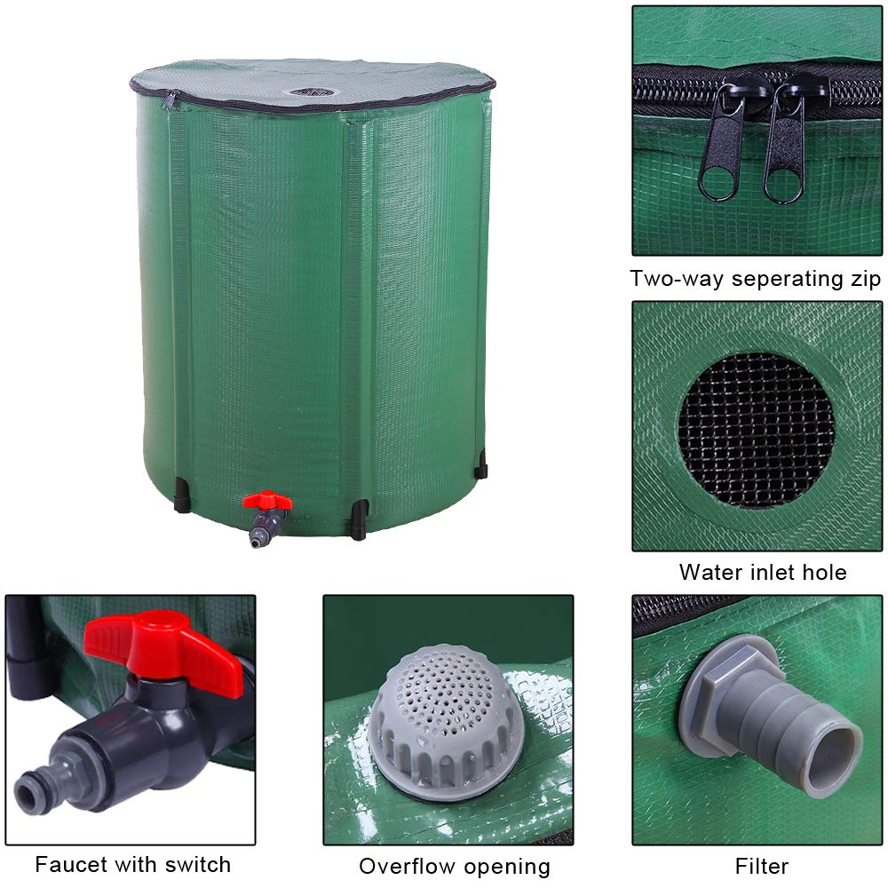 Collapsible 50 Gallon Green Rain Barrel Q907778