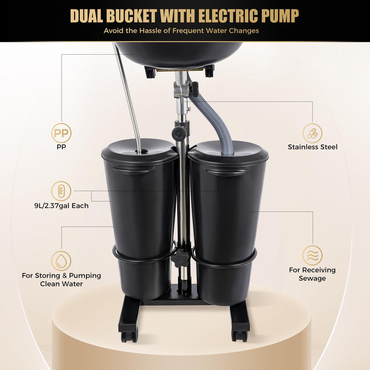 Portable Shampoo Bowl with Electric Pump and 4 Wheels A552